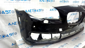 Bare front bumper BMW 5 F10 14-16 for parking sensors without cameras, black, dented, tears, scratches, broken fasteners, peeling paint
