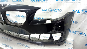 Bare front bumper BMW 5 F10 14-16 for parking sensors without cameras, black, dented, tears, scratches, broken fasteners, peeling paint