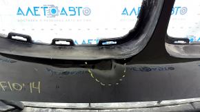 Bare front bumper BMW 5 F10 14-16 for parking sensors without cameras, black, dented, tears, scratches, broken fasteners, peeling paint