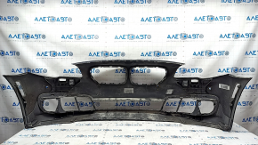 Bare front bumper BMW 5 F10 14-16 for parking sensors without cameras, black, dented, tears, scratches, broken fasteners, peeling paint