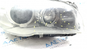 Front right headlight complete BMW 5 F10 14-16 xenon, broken glass, cracks in housing, for spare parts