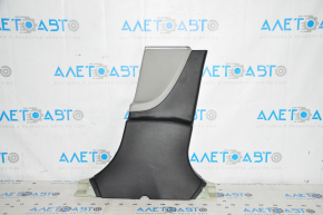 Lower right center pillar trim Tesla Model S 12-20 black, with gray insert, leather abrasion, broken fastener, minor tears