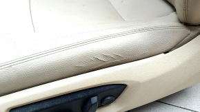 Driver's seat BMW 5 F10 11-16 without airbag, electric, beige Dakota leather, broken backrest mount, broken pocket, cracks in leather, needs cleaning