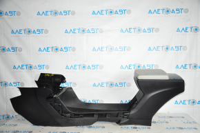 Central console armrest and cup holders Tesla Model S 12-15 pre-restored, black leather, wood insert, gray armrest, needs cleaning, scratches, dents Used