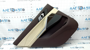Door trim card rear left BMW X7 G07 19-22 under curtain, leather, Mokka/Canberra-beige, wood insert, driftwood, scratches, corrosion