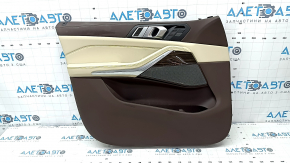 Door trim card front left BMW X7 G07 19-22 leather, Mokka/Canberra-beige, wood insert, driftwood, scratches, corrosion