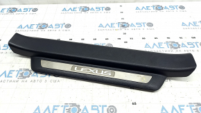 Door sill trim front right Lexus RX350 RX450h 10-15 black with chrome trim, bump, scratches, broken mount