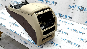 Central console armrest BMW X7 G07 19-22 leather with heating, Mokka/Canberra-beige, tears, scratches, for dry cleaning