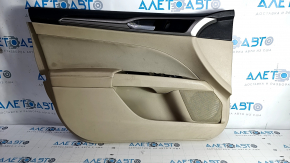 Door trim card front left Ford Fusion mk5 13-16 beige with beige insert cloth, armrest leather, molding gray structure, dents, bumps, abrasions, for cleaning