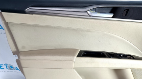 Door trim card front left Ford Fusion mk5 13-16 beige with beige insert cloth, armrest leather, molding gray structure, dents, bumps, abrasions, for cleaning