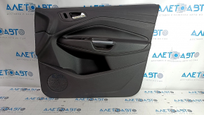 Door trim card front right Ford Escape MK3 17-19 rest, black, armrest leather black, chrome handle, scratches, abrasions, dent, bump