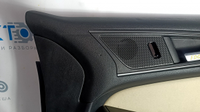 Door trim card front right Ford Edge 15-18 black leather, armrest leather, with beige insert, dents, bumps, scratches, broken fastener