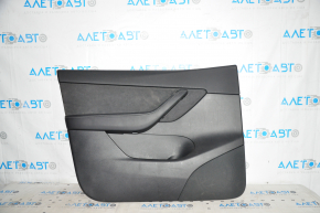 Door trim card front left Tesla Model Y 20 - black leather, with backlight, matte lining, with suede insert, with window lift control, with door opening button, scuffs, broken handle housing