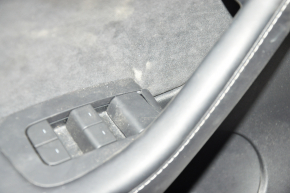 Door trim card front left Tesla Model Y 20 - black leather, with backlight, matte lining, with suede insert, with window lift control, with door opening button, scuffs, broken handle housing