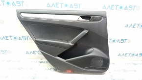 Door trim card rear left VW Passat b8 16-19 USA black with black insert plastic, armrest leather, molding gray gloss, broken fastener