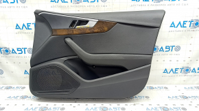 Door trim card front right Audi A4 B9 17-19 black, black armrest, leather, wood insert, scratches, tear