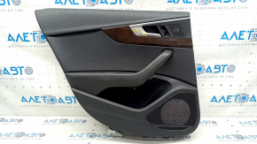 Door trim card rear left Audi A4 B9 17-19 black, black armrest, leather, wood insert, tear, scratches