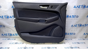 Door trim card front left Ford Edge 15-18 black with black insert cloth, armrest leather, molding handle gray, bumps, abrasions, scratches