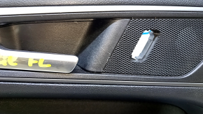 Door trim card front left Ford Edge 15-18 black with black insert cloth, armrest leather, molding handle gray, bumps, abrasions, scratches