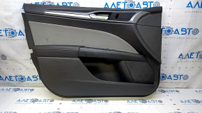 Door trim card front left Ford Fusion mk5 13-16 black with gray insert cloth, armrest leather, molding gray gloss, scratches, scuffs, needs cleaning