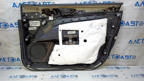 Door trim card front left Ford Fusion mk5 13-16 black with gray insert cloth, armrest leather, molding gray gloss, scratches, scuffs, needs cleaning