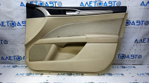 Door trim card front right Ford Fusion mk5 13-16 beige with beige insert cloth, armrest leather, molding gray structure, scratches, dents, bumps