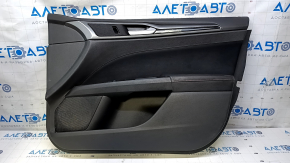 Door trim card front right Ford Fusion mk5 13-16 black with black insert cloth, armrest leather, molding gray gloss, red stitching, dent, scuff, bump, scratches