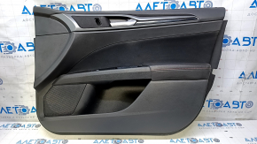 Door trim card front right Ford Fusion mk5 13-16 black with black insert cloth, armrest leather, molding gray gloss, red stitching, dent, scratches