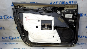 Door trim card front right Ford Fusion mk5 13-16 black with black insert cloth, armrest leather, molding gray gloss, red stitching, dent, scratches