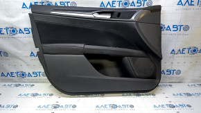 Door trim card front left Ford Fusion mk5 13-16 black with black insert cloth, armrest leather, molding gray gloss, dents, scuffs, scratches
