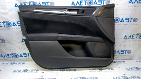 Door trim card front left Ford Fusion mk5 13-16 black with black insert cloth, armrest leather, molding gray gloss, dents, bump, scratches, broken fastening