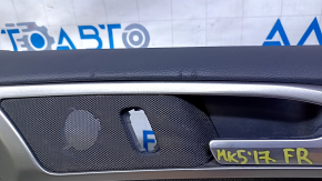 Door trim card front right Ford Fusion mk5 13-16 black with black insert cloth, armrest leather, molding gray gloss, scratches, scuffs, pokes, dents
