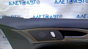 Door trim card front right Ford Fusion mk5 13-16 black with black insert cloth, armrest leather, molding gray gloss, scratches, scuffs, pokes, dents