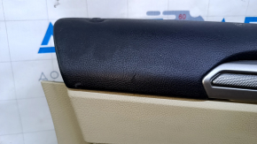 Door trim card front left Ford Fusion mk5 13-16 beige with beige insert cloth, armrest leather, molding gray structure, whitened plastic, dents, bumps, abrasions, for cleaning