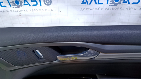Door trim card front right Ford Fusion mk5 13-16 black with black insert cloth, armrest leather, molding gray gloss, dents, scratches, scuffs