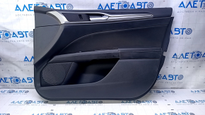 Door trim card front right Ford Fusion mk5 13-16 black with black insert cloth, armrest leather, molding gray gloss, dents, scratches, scuffs, bumps