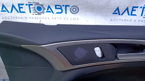 Door trim card front right Ford Fusion mk5 13-16 black with black insert cloth, armrest leather, molding gray gloss, dents, scratches, scuffs, bumps