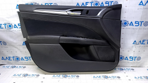 Door trim card front left Ford Fusion mk5 17-20 black with black insert cloth, armrest leather, molding gray structure, dents, scratches