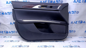 Door trim card front left Lincoln MKZ 13-16 black leather, armrest leather, insert wood gloss, scratches, bumps