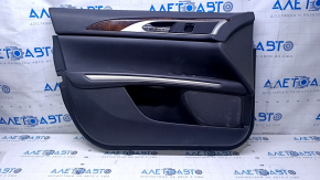 Door trim card front left Lincoln MKZ 13-16 black leather, armrest leather, insert wood gloss, scratches, dent, abrasions