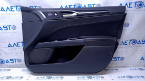 Door trim card front right Ford Fusion mk5 13-16 black with black insert cloth, armrest leather, molding gray gloss, red stitching, dent, scratches, pokes