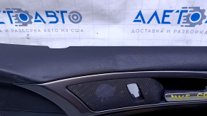 Door trim card front right Ford Fusion mk5 13-16 black with black insert cloth, armrest leather, molding gray gloss, red stitching, dent, scratches, pokes