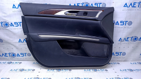 Door trim card front left Lincoln MKZ 13-16 black leather, armrest leather, insert wood gloss, scratches, bumps, abrasions