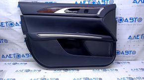Door trim card front left Lincoln MKZ 13-16 black leather, armrest leather, insert wood gloss, scratches, pokes, abrasions, scuffs