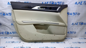 Door trim card front left Lincoln MKZ 13-16 beige, armrest leather, wood insert, bumps, scratches, for dry cleaning
