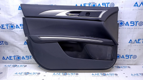 Door trim card front left Lincoln MKZ 13-16 black leather, armrest leather, insert gray structure, scratches, bumps, sand, dent