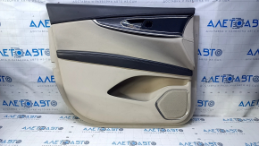 Door trim card front left Lincoln MKX 16- leather, beige, brown armrest, wood insert, scuff, dent, scratch, abrasions, bumps