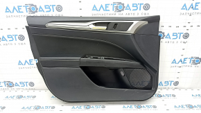 Door trim card front left Ford Fusion mk5 17-20 black with black insert cloth, armrest leather, molding gray, scratches