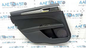 Door trim card rear left Ford Fusion mk5 17-20 black with black insert cloth, armrest leather, molding gray, scratches, whitened plastic