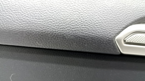 Door trim card rear left Ford Fusion mk5 17-20 black with black insert cloth, armrest leather, molding gray, scratches, whitened plastic